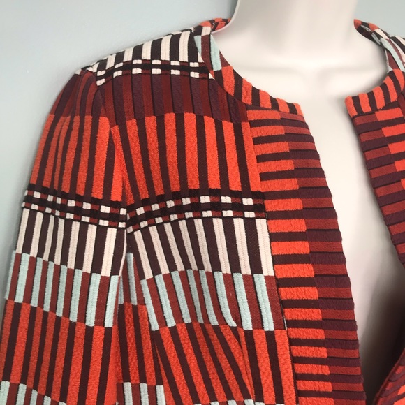 Ann Taylor NWOT Orange Multicolor Striped Blazer - Picture 3 of 6